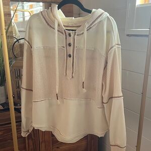 POL Cream and Tan Hooded Sweater
